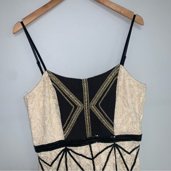 Free People Lace Coquette Mini Dress Size 12 US Ivory Black Sequin  Ruffle Retro - Picture 4 of 16